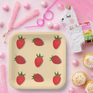Aardbeienpatroon voor vruchtenzomertijd goede bes papieren bordje