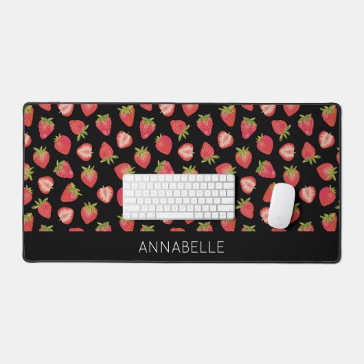 Aardbeienpatroon Zwart Rood Voornaam Bureaumat (Keyboard & Muis)