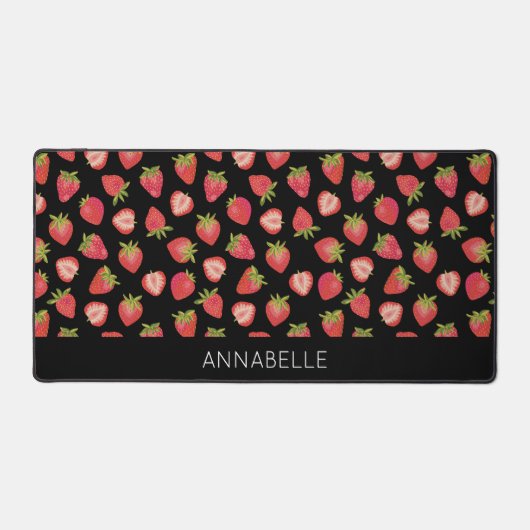 Aardbeienpatroon Zwart Rood Voornaam Bureaumat (Voorkant)