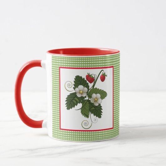 Aardbeienplant met geruite rand mok (Links)