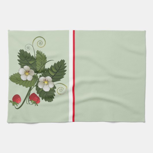 aardbeienPlant op Sage Green Theedoek (Horizontaal)
