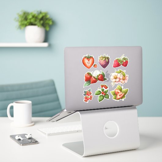 Aardbeienplek Vinyl Sticker (Laptop op bureau)