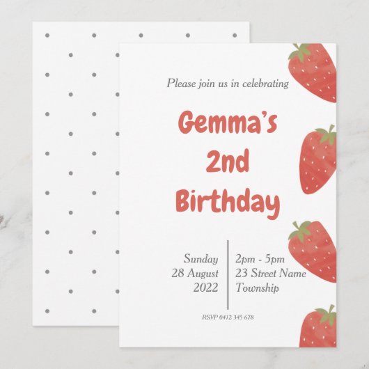 Aardbeienpuntjes Verjaardag Kaart (Voorkant / Achterkant)
