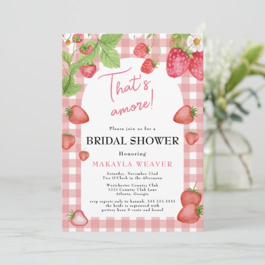 aardbeienroze Dat is Amore Vrijgezellenfeest Kaart (Staand voorkant)