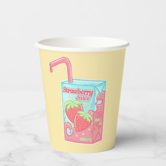 Aardbeiensap Doos Geel Papieren Bekers (Voorkant)