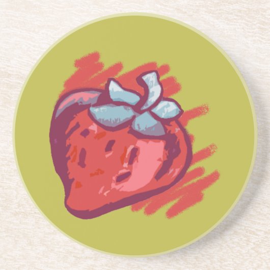 Aardbeienschenken Zandsteen Onderzetter (Voorkant)