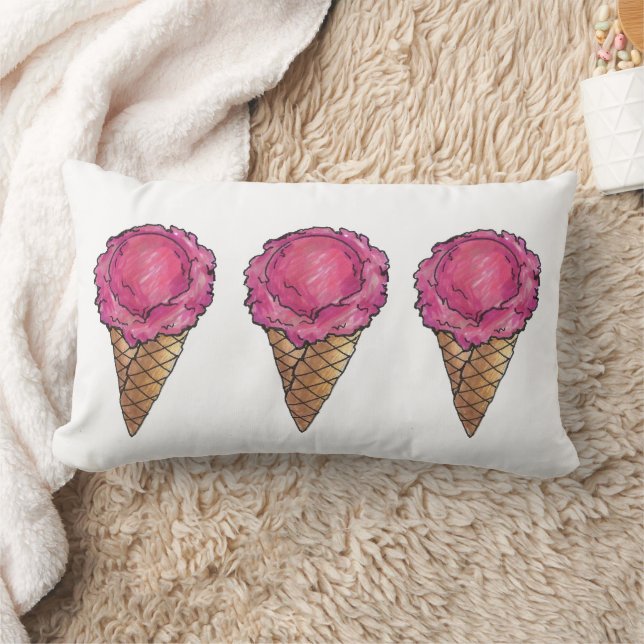 Aardbeienschep Roze Ice Cream Waffle Cone Food Kussen (Deken)