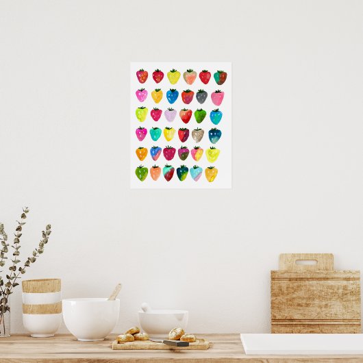 Aardbeiensheid schattige griezelige waterverf poster (Keuken)