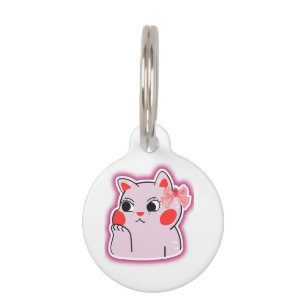 Aardbeienslint Roze Kitty – Cute Cartoon Ontwerp v Huisdierpenning