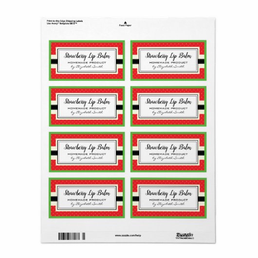 Aardbeiensmaak zelfgemaakte lippenbalsem label (Full Sheet)
