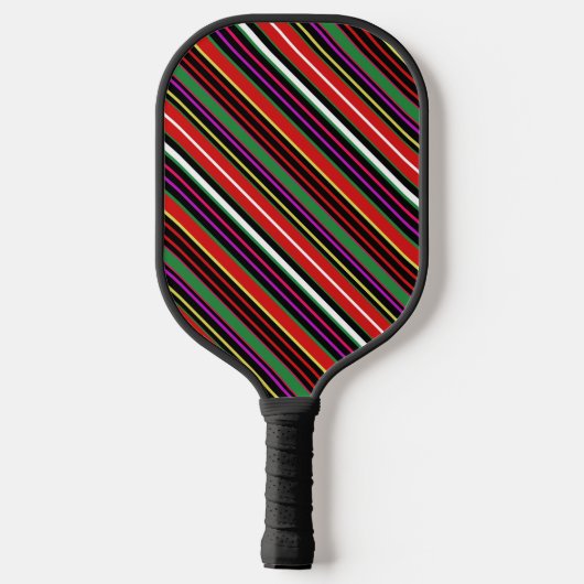 Aardbeienstrepen - rood, groen, zwart gestreept pickleball paddle (Achterkant)