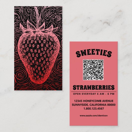 aardbeienswirrel met QR-code Visitekaartje (Voorkant / Achterkant)