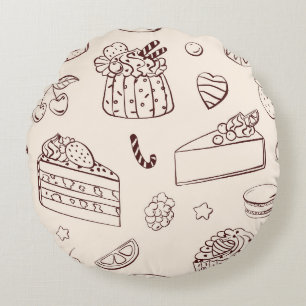 Aardbeientaart en Cheesecake Lijnkunstpatroon Rond Kussen