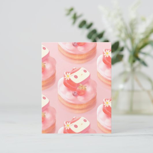 Aardbeientaart illustratie aankondigingskaart (Staand voorkant)