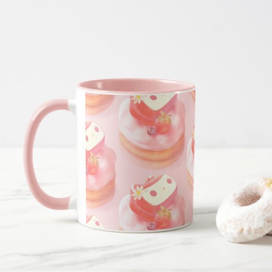 Aardbeientaart illustratie mok (Met donut)