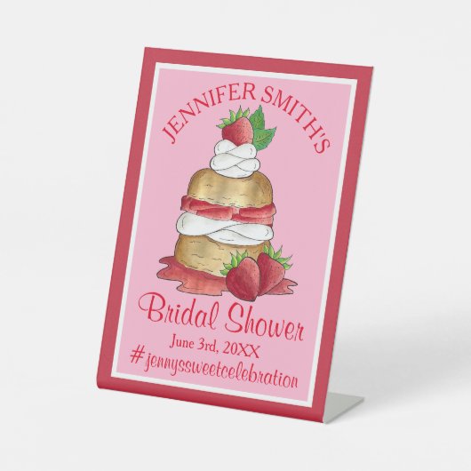 Aardbeientaart Shortcake Vrijgezellenfeest Verjaar Reclamebord Met Voetstuk (Voorkant)