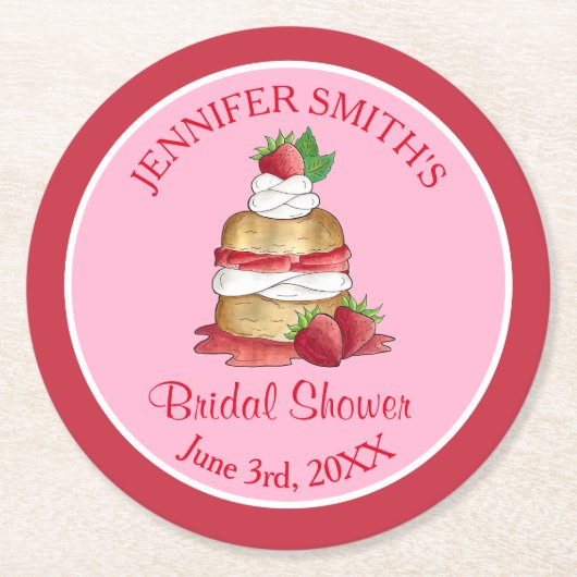 Aardbeientaart Shortcake Vrijgezellenfeest Verjaar Ronde Kartonnen Onderzetter (Voorkant)