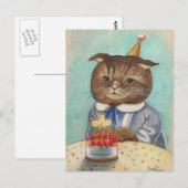 Aardbeientaart Verjaardag Kat Briefkaart (Voorkant / Achterkant)