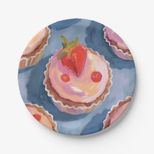 Aardbeientaartjes Fruit Waterverf Viering Papieren Bordje
