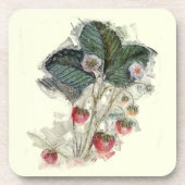  aardbeientekening Plant Tekening Bier Onderzetter (Voorkant)