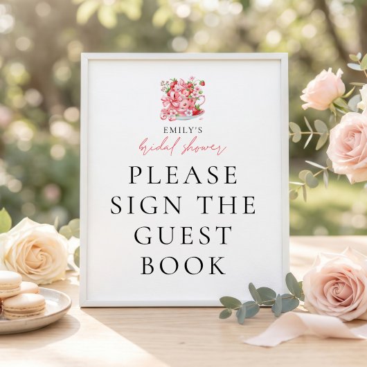 Aardbeienthee Gastensboek Bruiloftsborrel Bord Poster