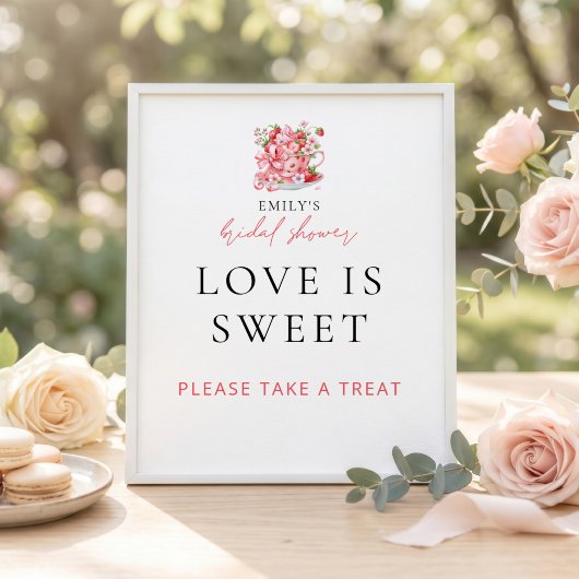 Aardbeientheekopje Liefde is Zoet Bruiloftsborrel  Poster