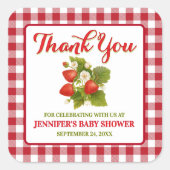 Aardbeienthema Baby Shower Bedankt Vierkante Sticker (Voorkant)