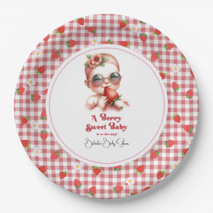 Aardbeienthema Berry Sweet Baby Shower Papieren Bordje