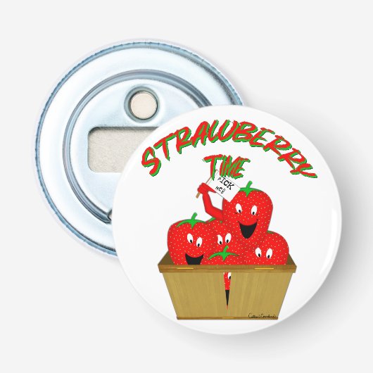 Aardbeientijd! Button Flesopener (Voorkant)