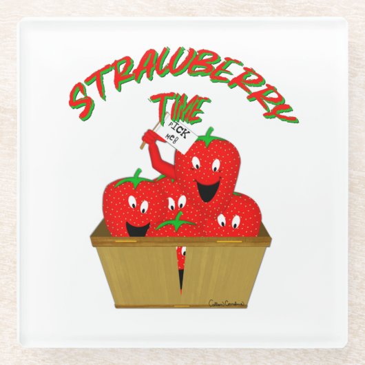 Aardbeientijd! Glazen Onderzetter (Voorkant)