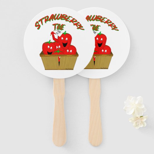 Aardbeientijd! Handwaaier (Voorkant en achterkant)
