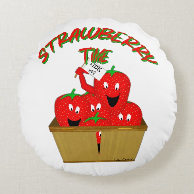 Aardbeientijd! Rond Kussen (Voorkant)