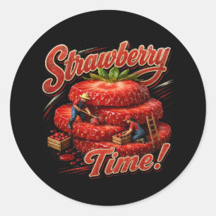 Aardbeientijd! Ronde Sticker