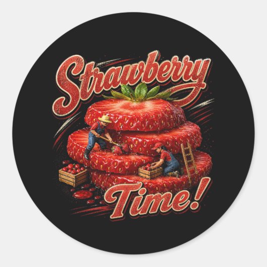 Aardbeientijd! Ronde Sticker (Voorkant)