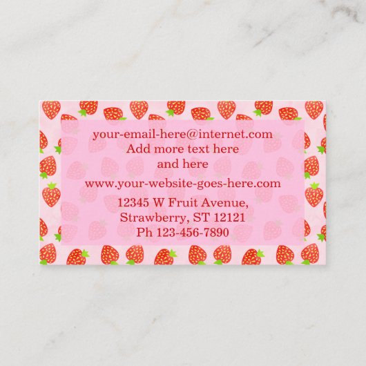 aardbeientroompatroon, speciaal aangepast visitekaartje (Achterkant)