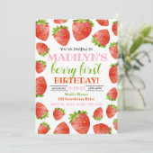 Aardbeienuitnodiging Berry Birthday Invite Kaart (Staand voorkant)