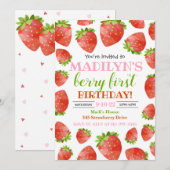 Aardbeienuitnodiging Berry Birthday Invite Kaart (Voorkant / Achterkant)