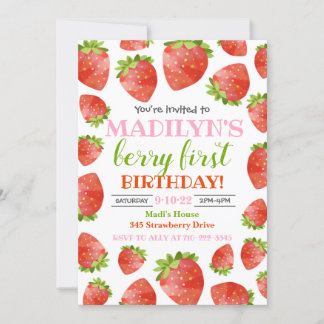 Aardbeienuitnodiging Berry Birthday Invite Kaart