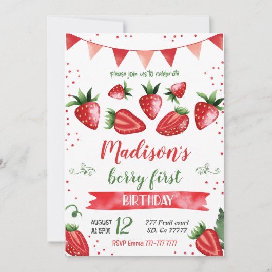 Aardbeienuitnodiging Kaart (Voorkant)