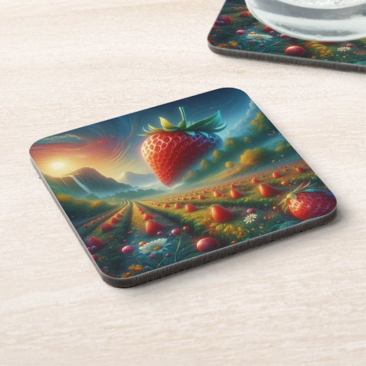 Aardbeienveld van dromen bier onderzetter (Linkerzijde)