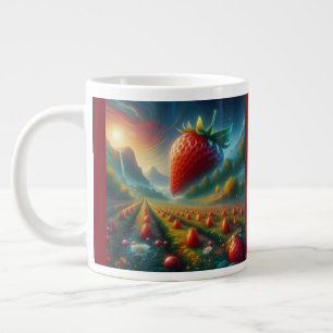 Aardbeienveld van dromen grote koffiekop