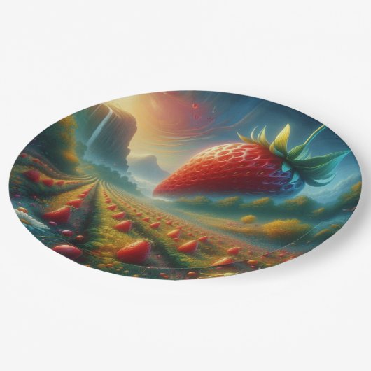 Aardbeienveld van dromen papieren bordje (Gekanteld)