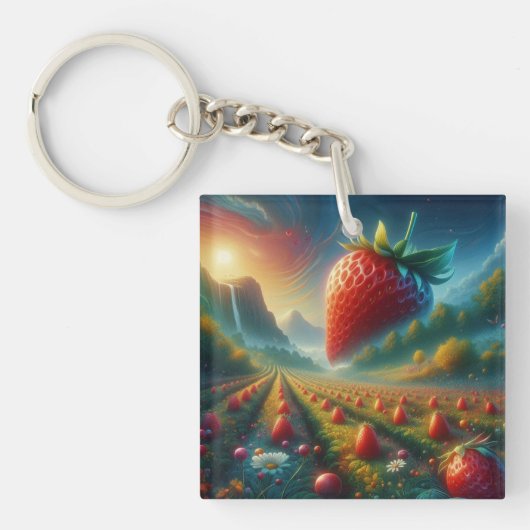 Aardbeienveld van dromen sleutelhanger (voorkant)
