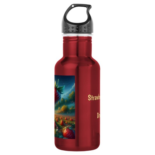 Aardbeienveld van dromen waterfles  (Voorkant)