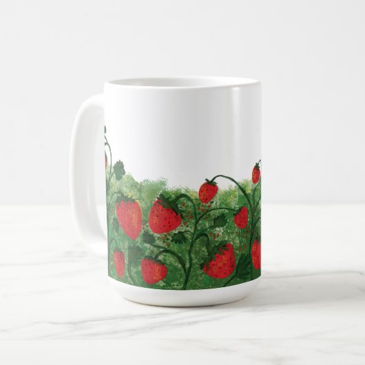 Aardbeienveld Waterverf illustratie Koffiemok (Voorkant links)