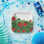 Aardbeienveld Waterverf illustratie Papieren Bordje (Feest)