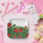 Aardbeienveld Waterverf illustratie Papieren Bordje (Feest)