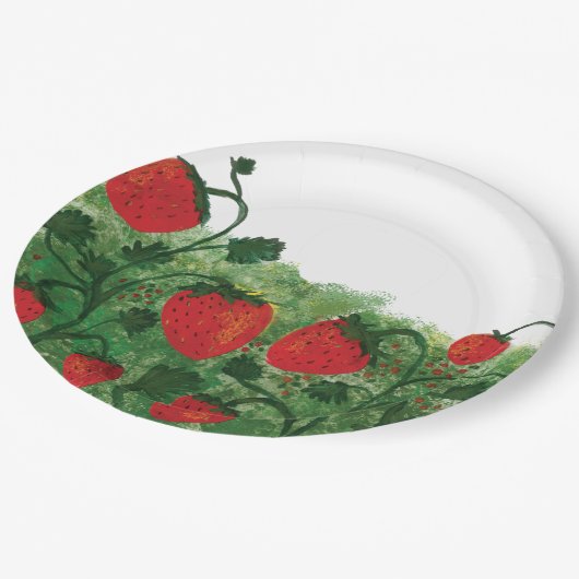 Aardbeienveld Waterverf illustratie Papieren Bordje (Gekanteld)