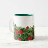 Aardbeienveld Waterverf illustratie Tweekleurige Koffiemok (Voorkant links)