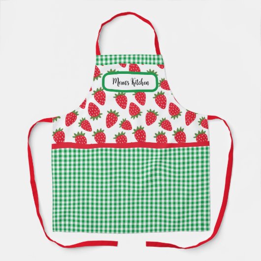 Aardbeienvelden en Green Gingham Check Schort (Voorkant)